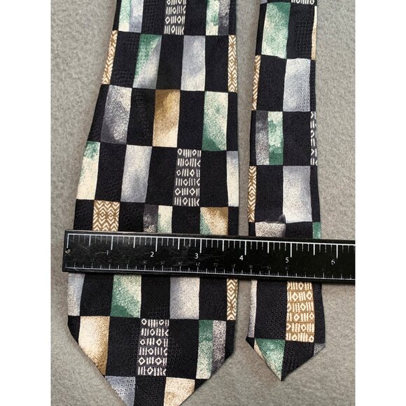 JT Beckett Mens Silk Tie Multicolor Geometric Pattern Silk Necktie - Picture 2 of 5